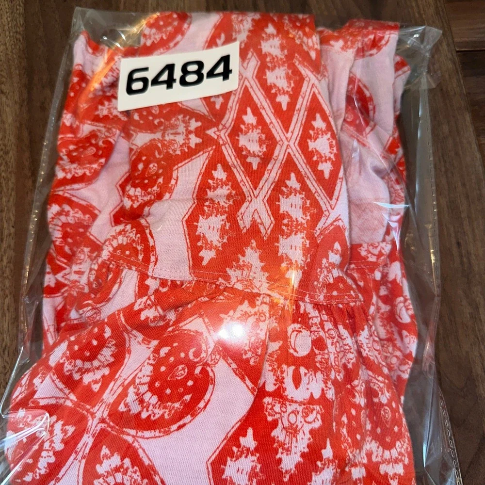 Free People Red Pink Medallion Print Halter Mini Dress Racerback Striped Trim L
